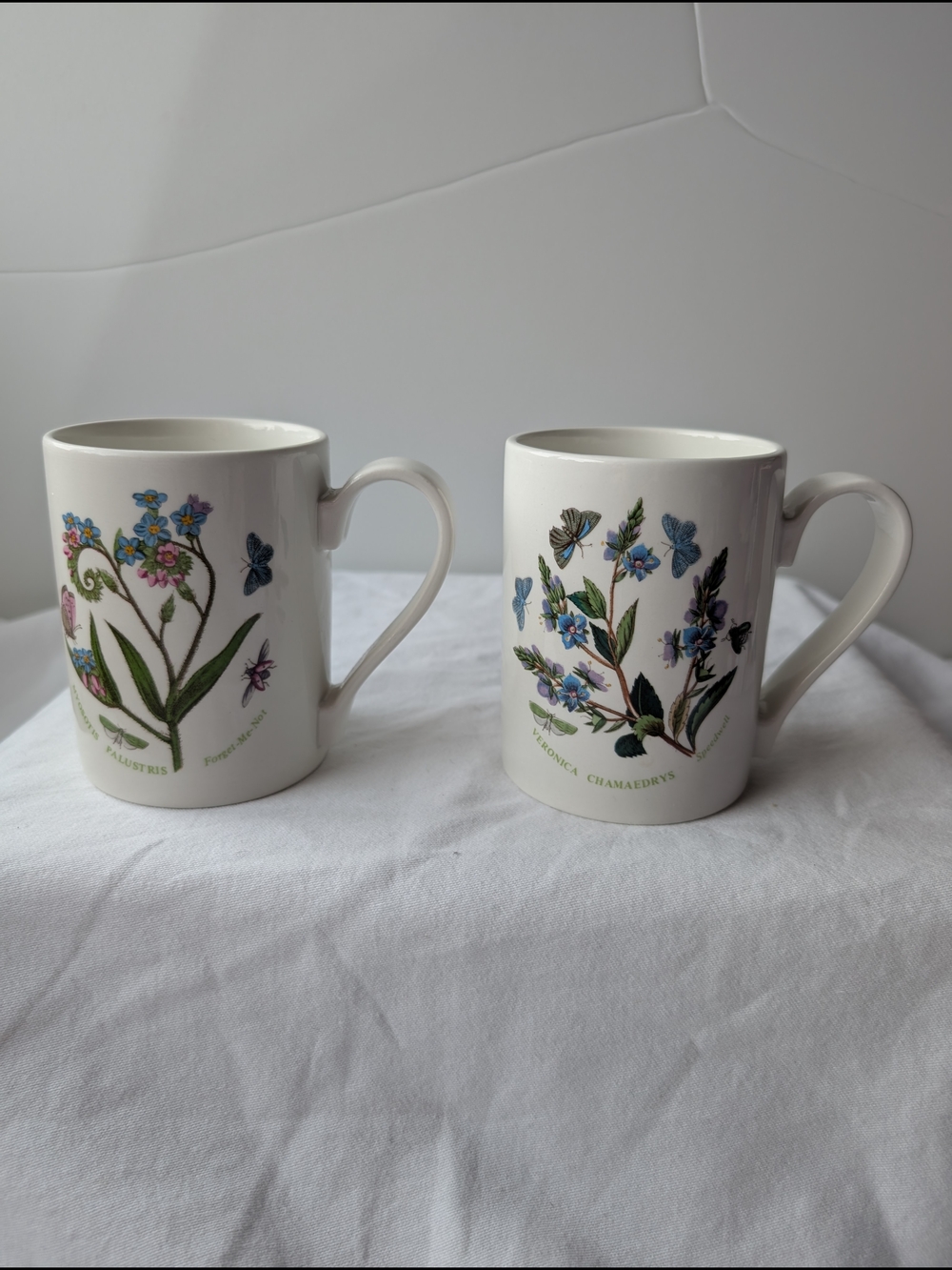Portmeirion Botanic Garden Lot Of 2 Porcelain Mugs - Forget-me-nots & Speedwell